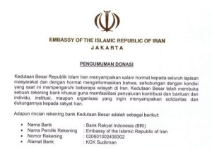 Kedubes Iran di Jakarta Buka Rekening Donasi Kemanusiaan
